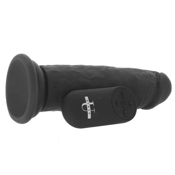Strap U Power Player 28X Vibrating Rechargeable 6.5" Silicone Dildo With Remote - Black