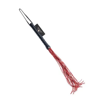 Bound X Leather Cord Flogger With Calfskin Handle Red Black