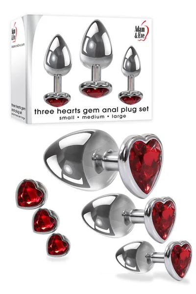 Adam and Eve Metal Butt Plug Set with Red Heart-Shaped Gem Base (3 Pce) — image 16 of 20