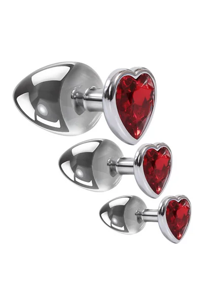 Adam and Eve Metal Butt Plug Set with Red Heart-Shaped Gem Base (3 Pce) — image 13 of 20