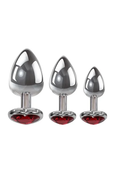 Adam and Eve Metal Butt Plug Set with Red Heart-Shaped Gem Base (3 Pce) — image 12 of 20