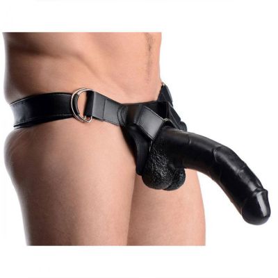 Infiltrator II Large 10 Hollow Strap On Penis Extension W Harness Black