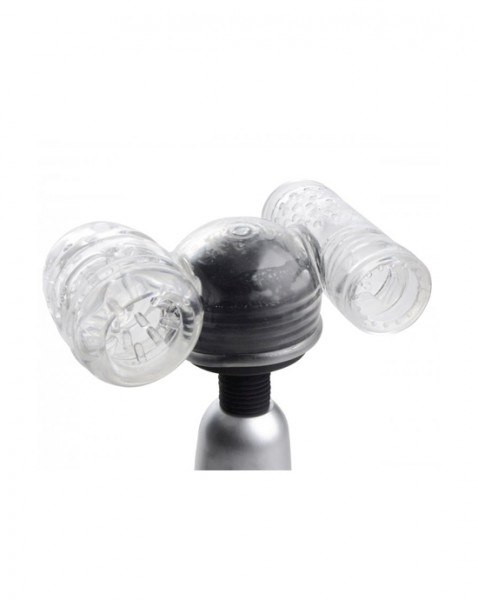 Twin Turbo Strokers 2 In 1 Wand Attachment For Men - Clear
