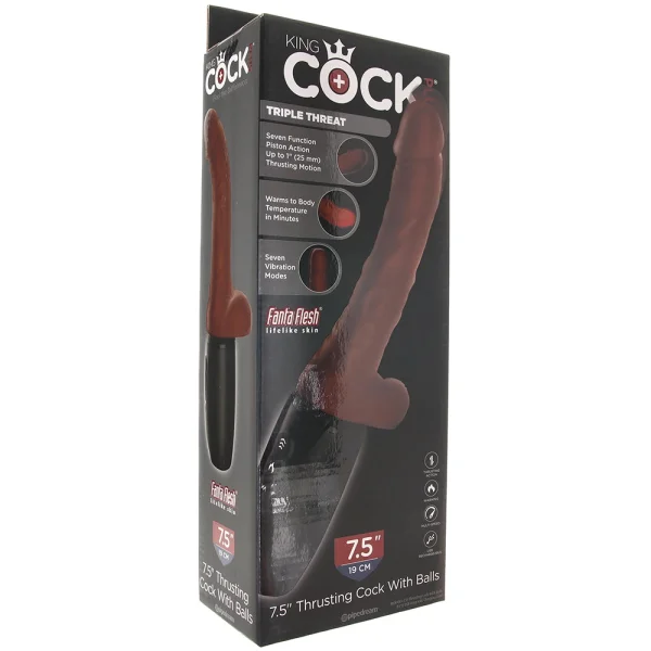 King Cock Plus Triple Threat 7.5 Inch Thrusting Cock Flesh Brown