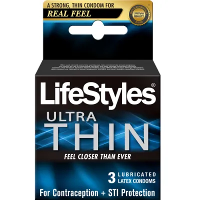 Lifestyles Ultra Thin Lubricated Latex Condoms 3 Pack