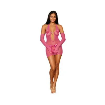 Women s Lingerie Dreamgirl Metallic Fishnet Seamless Chemise And Matching Glove Restraints Set Peony O s