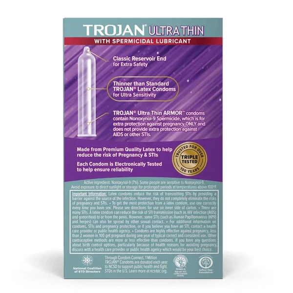 Trojan Ultra Thin Armor Latex Condoms with Spermicidal Lubricant 12 Pack — image 2 of 4