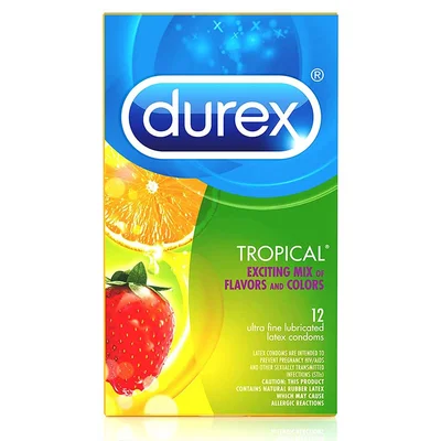 Durex Tropical Flavored and Colored Condoms 12 Pack