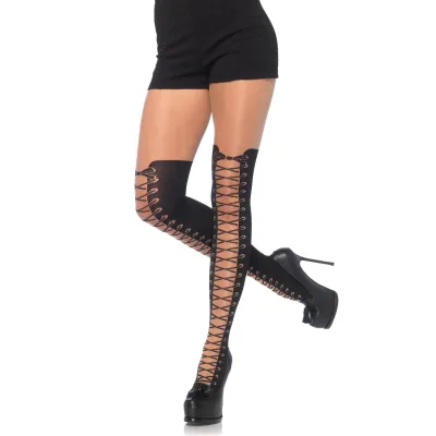 All Tied Up Pantyhose With Opaque Faux Thigh High Boot Detail One Size