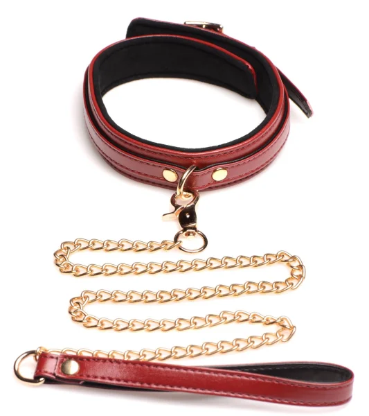 6 Piece Burgundy Bondage Set Burgundy Cuffs,  Collar and Leash