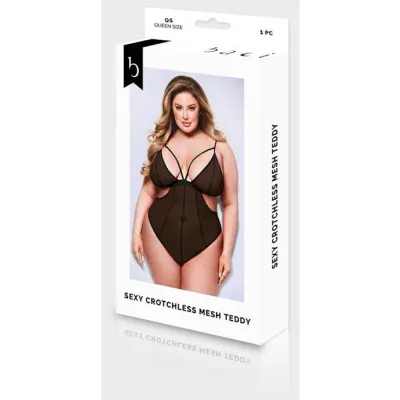 Baci Sexy Crotchless Mesh Teddy Black Q Bx