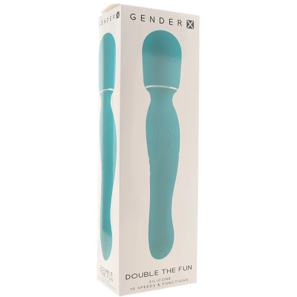 Gender X Double the Fun Rechargeable Waterproof Double Ended Silicone Wand Vibrator - Teal