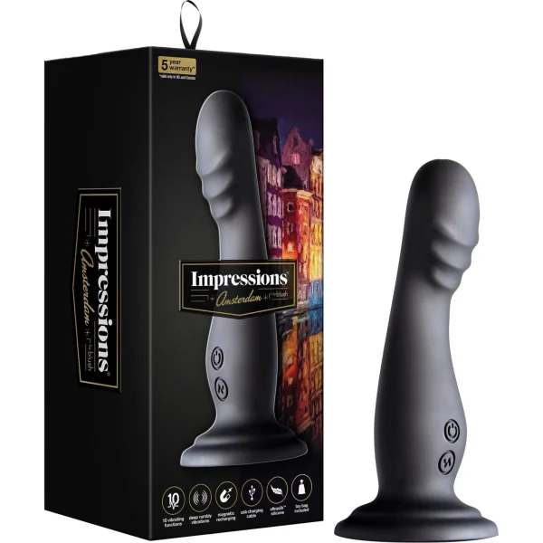 Impressions Amsterdam Rechargeable Waterproof Silicone G-Spot Suction Cup Vibrator By Blush - Black
