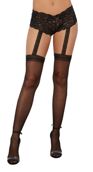 Dreamgirl One Size Black Stretch Lace Shorts with Attached Sheer Thigh High Stockings