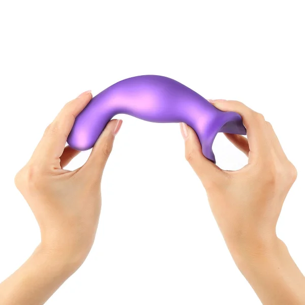 Strap-on-Me Hybrid Collection Curvy Silicone Suction Cup Dildo - L Metallic Purple