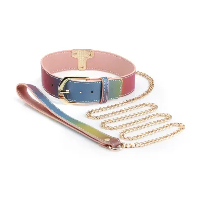 Spectra Bondage Collar and Leash Rainbow