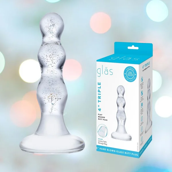 Triple Play 4" Beaded Glass Butt Plug Dildo — image 9 of 9