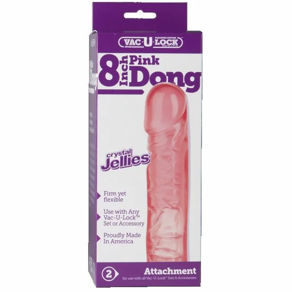 Vac-U-Lock 8" Crystal Jellies Pink Dong for Harnesses | Strap On Dildos — image 11 of 14