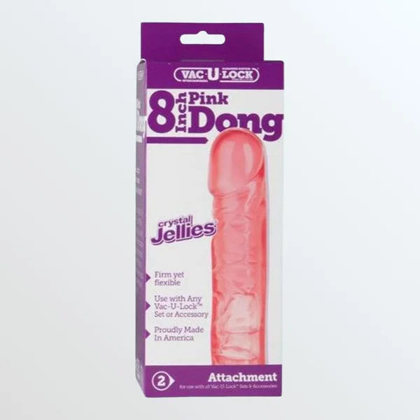 Vac-U-Lock 8" Crystal Jellies Pink Dong for Harnesses | Strap On Dildos — image 16 of 16