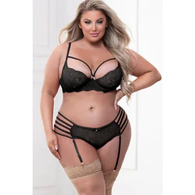 Lustful Thoughts Strappy Black Lace Bra with Panty By Seven Til Midnight