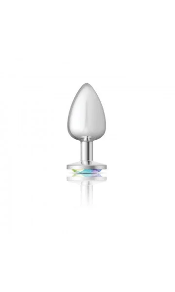 Cheeky Charms Silver Metal Butt Plug with Clear Gem