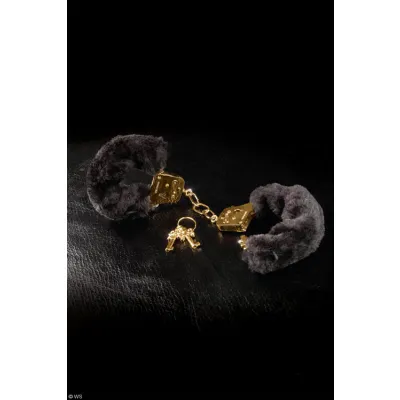 Pipedream Deluxe Black Gold Furry Handcuffs