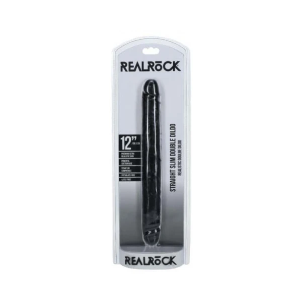 Couples Dildos: Realrock 12 In. Slim Double-ended Dong Black
