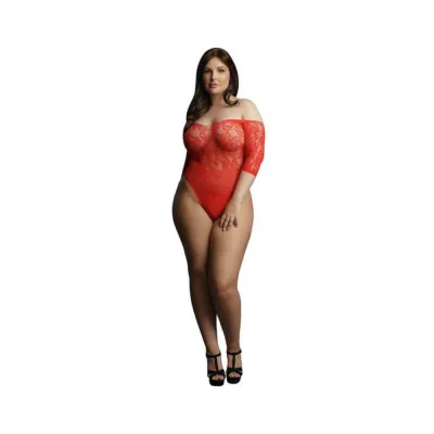 Shots Le Desir Presents Rhinestone Off shoulder Bodysuit Osx Red