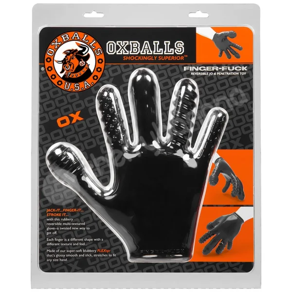 Oxballs Finger Fuck Glove Black Soft Rubbery Glove With 5 Different Digit Shapes & Textures