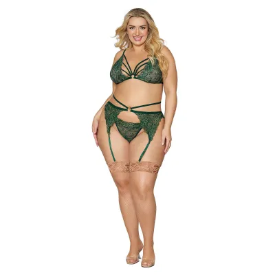 Bralette With Garter Belt and G String Queen Size Evergreen