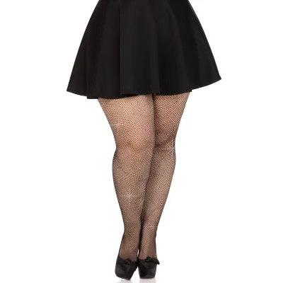 Colby Rhinestone Fishnet Tights 1x 2x Black
