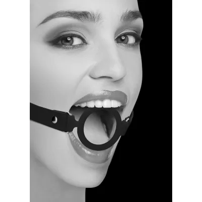 Silicone Ring Gag With Adjustable Bonded Leather Staps Black
