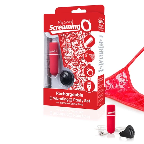 Charged My Secret Rechargeable 10 Function Remote Control Panty Vibe By Screaming O - Red
