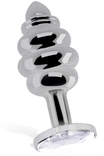 Shots Toys Ribbed Metal 3.2" Butt Plug with Diamond Base