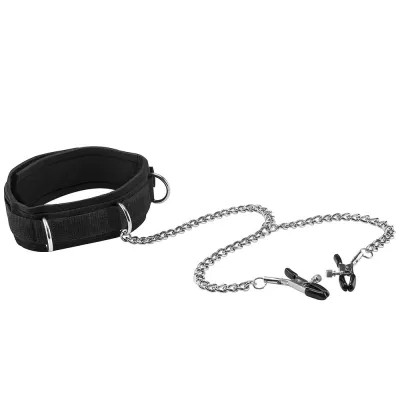 Black White Velcro Collar With Nipple Clamps