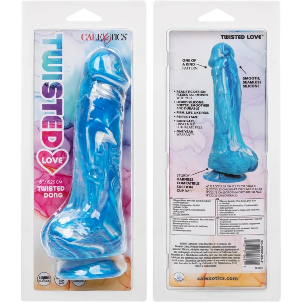 Twisted Love Twisted Dong 6" Silicone Suction Cup Dildo With Balls By CalExotics - Blue & White