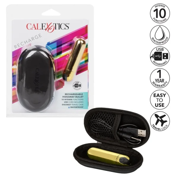 Hideaway Rechargeable Waterproof Mini Vibrator by CalExotics - Gold