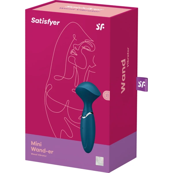 Satisfyer Mini Wand-er Silicone Rechargeable Waterproof Wand Style Vibrator - Blue
