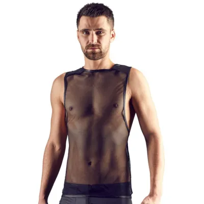 Svenjoyment Wet Look Fishnet Men s Sleeveless Shirt
