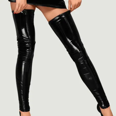 Noir PVC Stockings Front Stitch