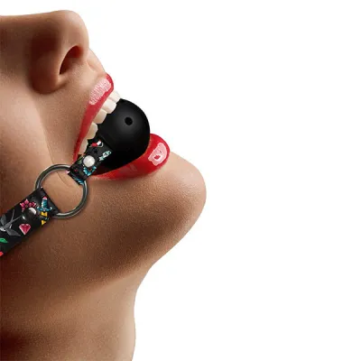 Ouch Breathable Ball Gag with Tattoo Style Printed Leather Straps