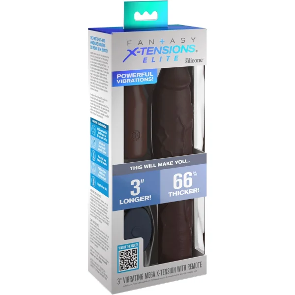 Fantasy X-tensions Elite Silicone Vibrating 9" Penis Extension With 3" Extender & Remote  - Chocolate