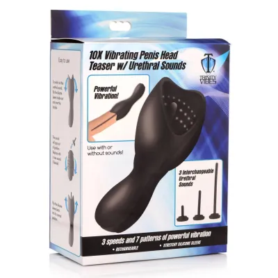 10x Vibrating Penis Head Teaser With Urethral Sounds Black