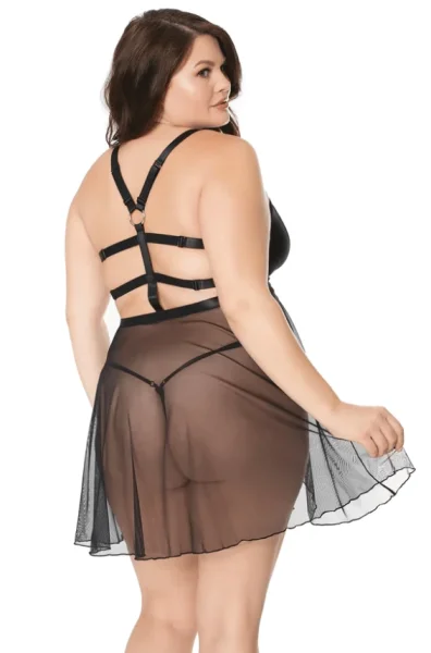 Black Mesh Babydoll With Adjustable G-String