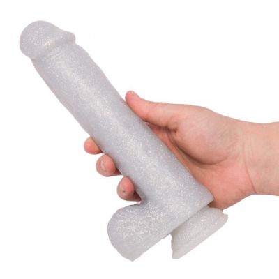 Disco Balls Silver Glitter Realistic Suction Cup Dildo 9 Inch