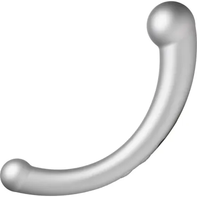 Master Series Vibra Crescent Rechargeable Silicone Vibrating Dual Ended Dildo Silver