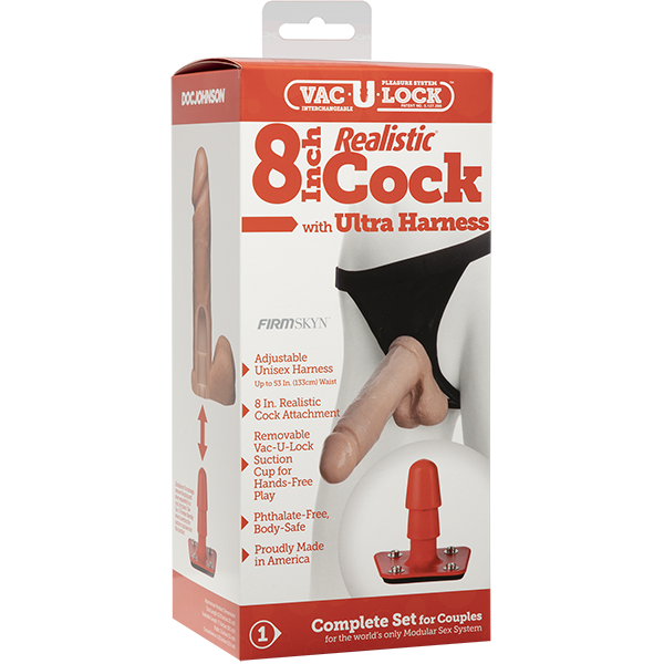 Vac-U-Lock Strap On Harness Set + 8" Cock