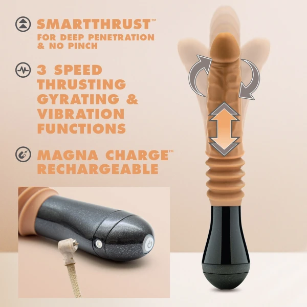 Dr. Skin Dr. Arthur 5" Thrusting, Gyrating & Vibrating Silicone Dildo With Handle By Blush - Caramel
