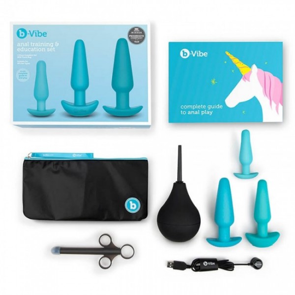 B-Vibe Anal Education Silicone Butt Plugs & Douche Set (7 Pce)
