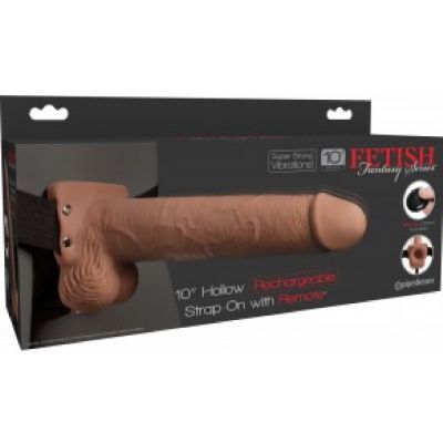 10 Hollow Rechargeable Strap On Remote Tan
